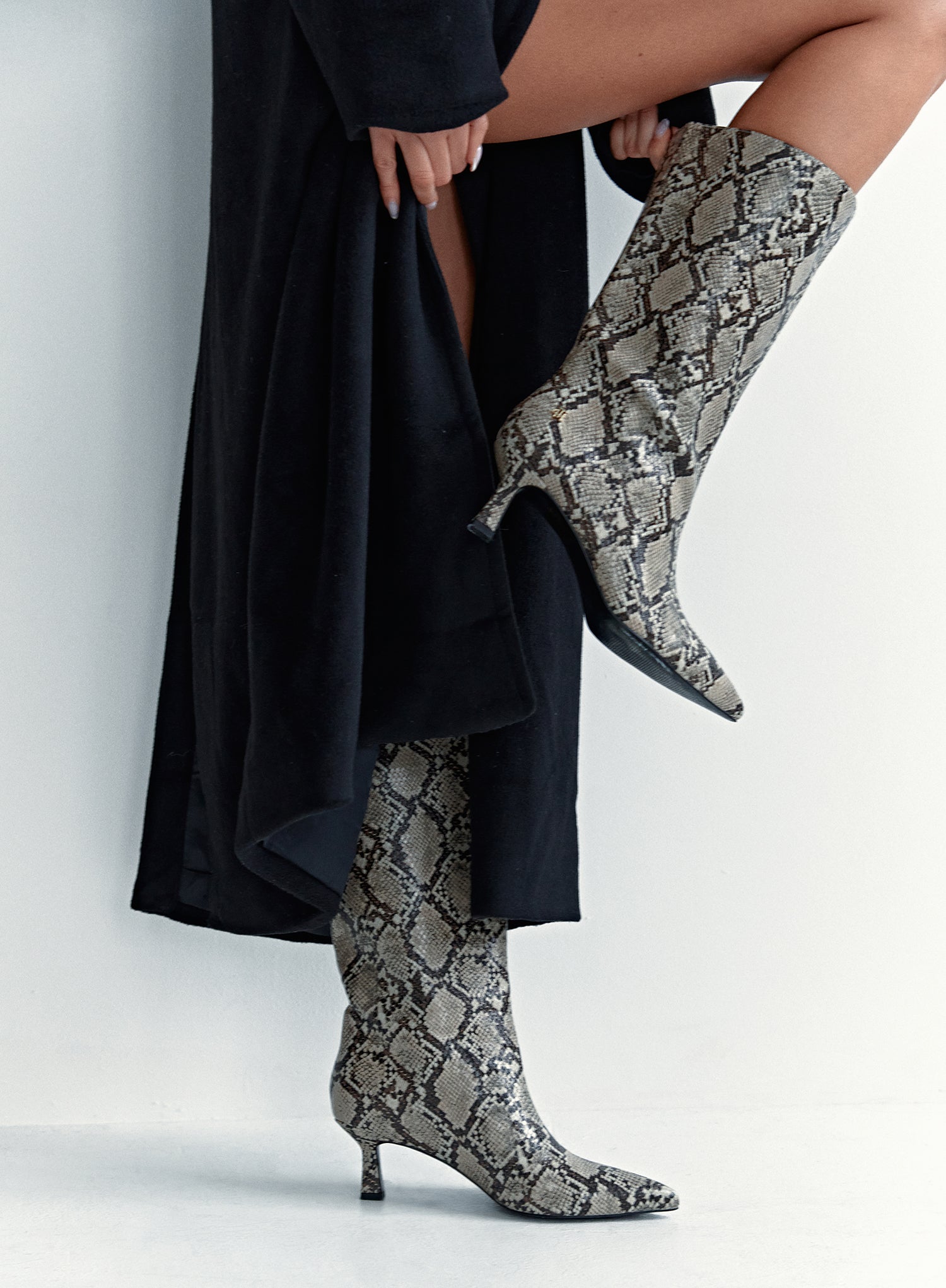 Snakeskin Print Low Heel Boot